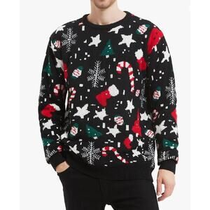 Ugly Christmas Sweater Men's Letter Snowflake Knitting Print Pullover Sz 3XL